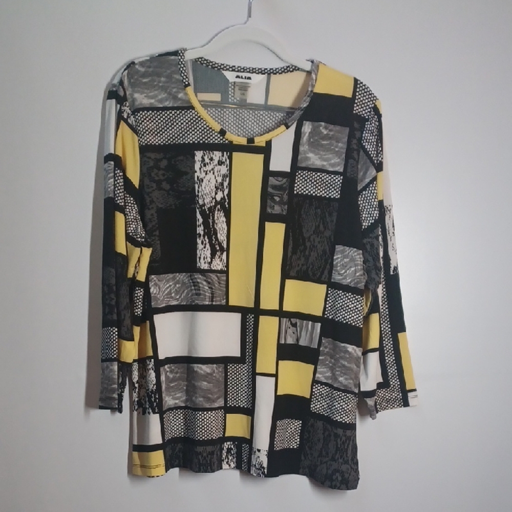 Alia Women's Yellow and Black Patchwork Top